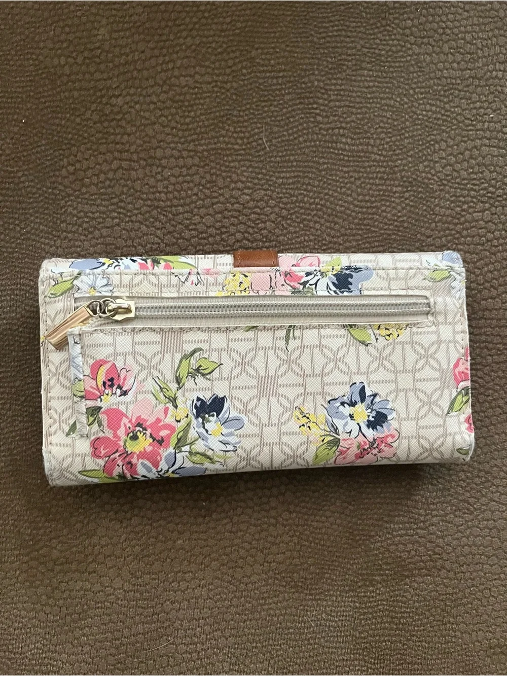 Floral Printed Wallet Clutch with Brown Strap